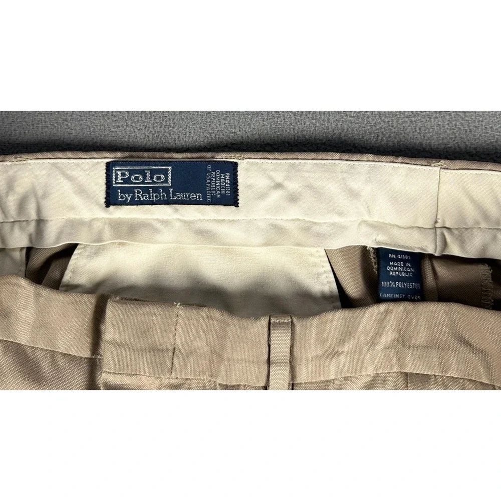 Polo Ralph Lauren Pants Slacks 36x32 Beige Pleated Cuffed Polyester Old Money